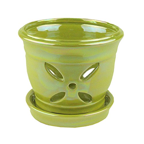 green ceramic orchid pot