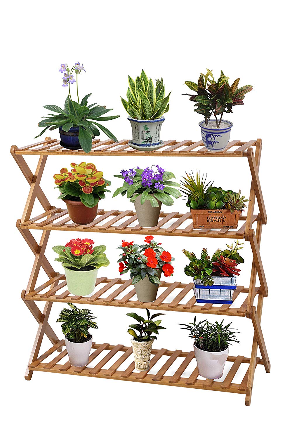 5/4 Tier Bamboo Shoe Rack Foldable Flower Shelves Plant Stand Storage Organizer 